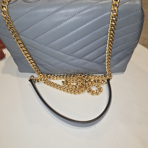 Tory Burch Kira Chevron Small Leather Shoulder Bag Rainwater Blue - Picture 10 of 16